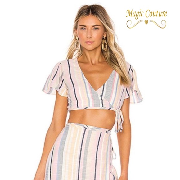 MAJORELLE Tops - NWT Majorelle Colorful Striped Wrap Crop Top💗💛💙
